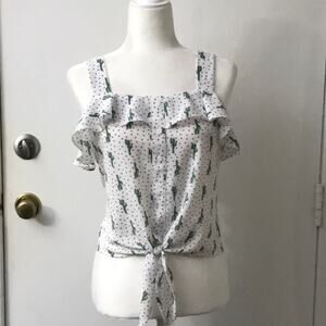 Elodie Ruffled Green/White Cactus Tank Top XS Summer Costal Cowgirl Western